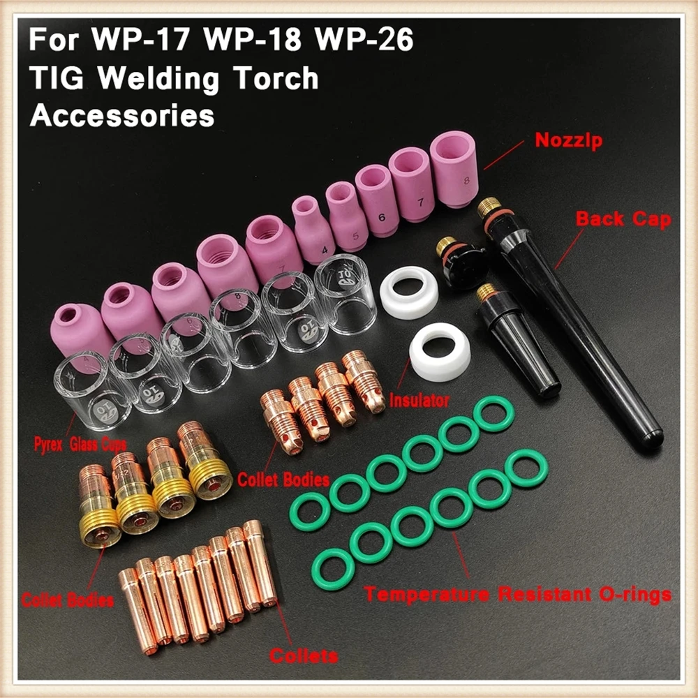 Top 49Pcs TIG Welding Tools Kits Torch Stubby Gas Lens for WP17 WP18 WP26 TIG 10 Pyrex Glass Cup Spares Durable Accessories Sets