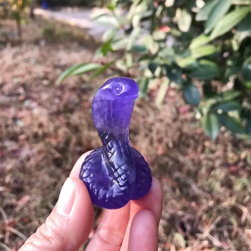 5cm Natural Purple Fluorite Snake Crystal Animal Carving Crafts Healing Energy Stone Fashion Home Decoration Gift 1PCS 5
