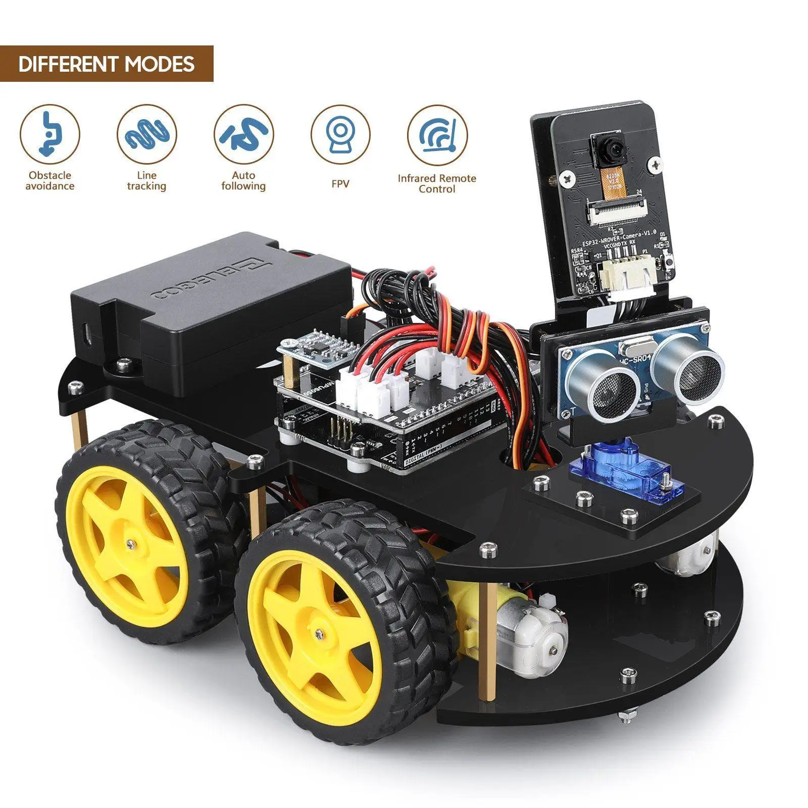 ELEGOO Arduino UNO R3 Project Smart Robot Car Kit V4 with UNO R3, Line Tracking Module,Ultrasonic Sensor, IR Remote Control etc. 4