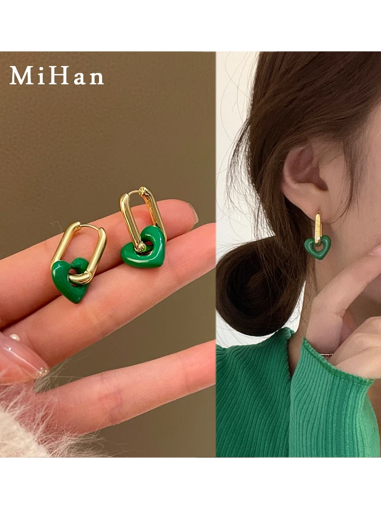 Mihan Modern Jewelry Heart Earrings Popular Design Elegant Temperament Golden Plated White Green Drop For Women Gifts |