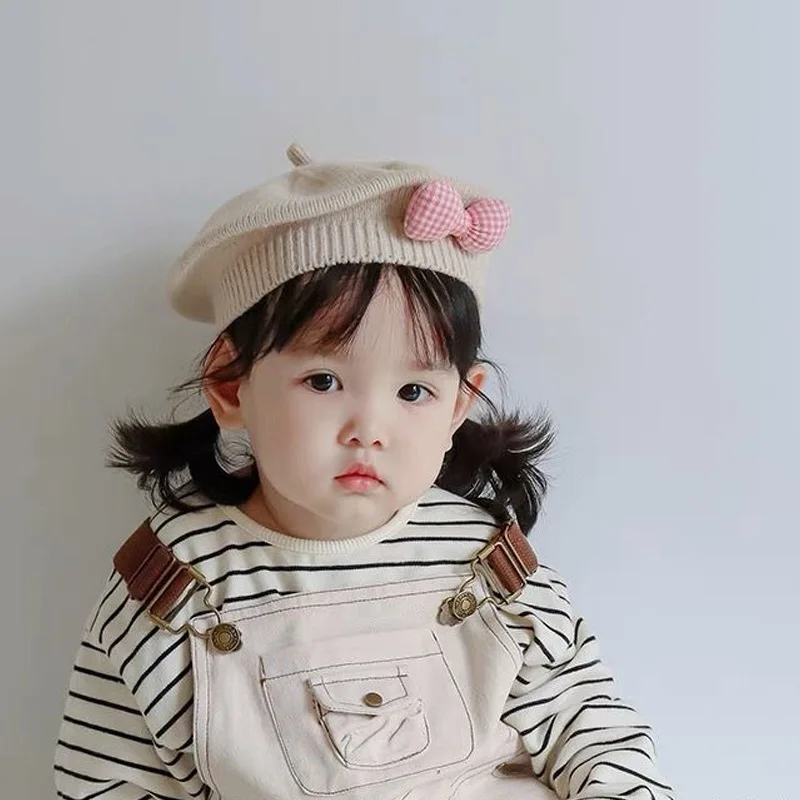 children beret woolen hat knitted beanie for kids girl autumn winter