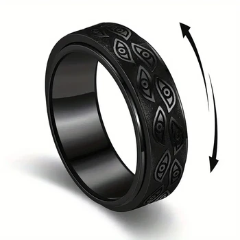 Anelli Spinner in acciaio inossidabile antistress per uomo Intagliato Demon Eye Girevole Fidget Ansia Anello congiunto Gioielli Bague Homme
