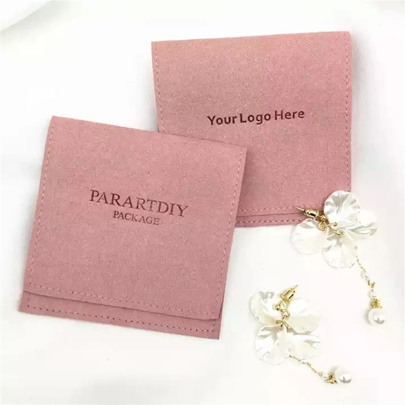 Sheepsew 8 X8Cm Busta In Microfibra Stampata Con Logo Personalizzato Busta Per Gioielli Rosa E Confezione Regalo, Fidanzamento Di Nozze Di Compleanno