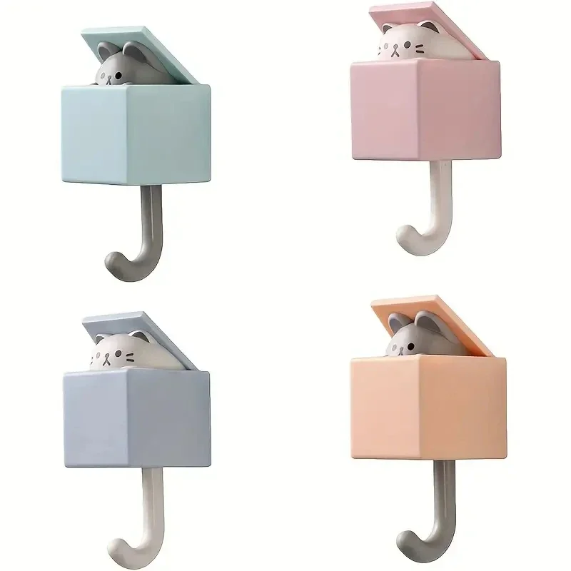 Cartoon Cute Cat Hooks Non-marking Strong Adhesive Hooks No-hole Hanging Clothes Hook Behind The Door Wall Hooks Key Hanger 5