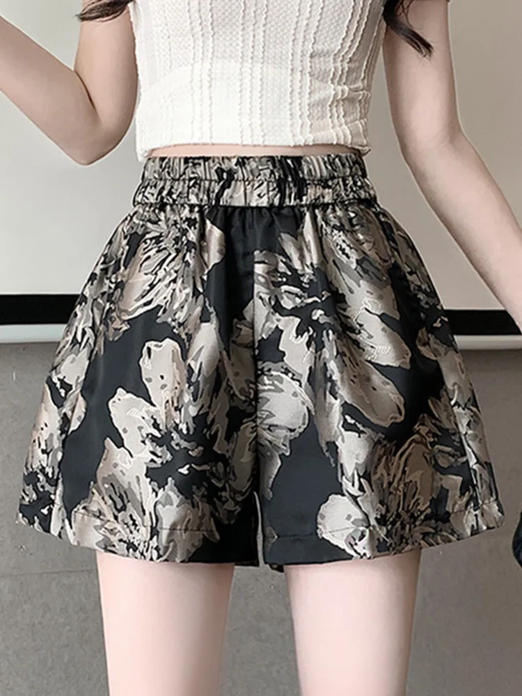 

Женские жаккардовые шорты, широкие свободные трапециевидные шорты в китайском ретро-стиле с высокой талией, лето 2024