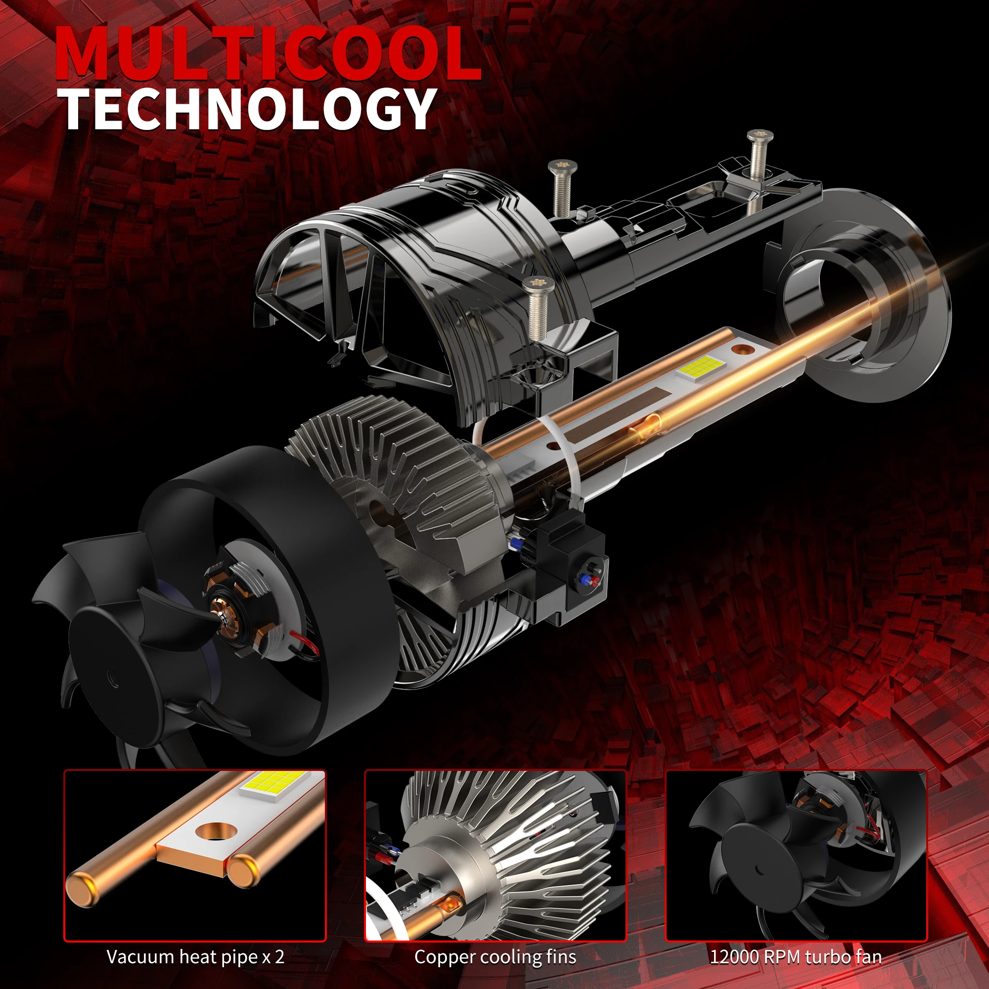 2pcs H7 LED Car Headlight Bulbs 30000LM H4 H1 H11 H8 H9 9005 9006 HB3 HB4 9012 200W Auto Lamp canbus 6000K white light With fan
