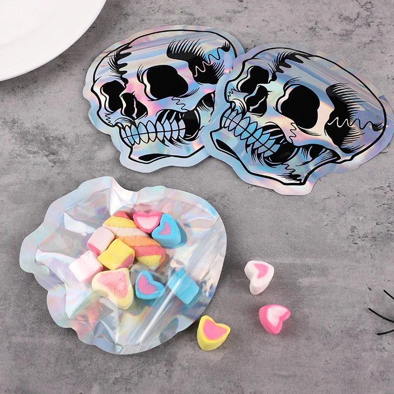 10-100Pcs Halloween Skull Candy Cookie Bag Laser Self Sealing Gift Packaging Bag Plastic Pouch Kids Trick or Treat Party Favors