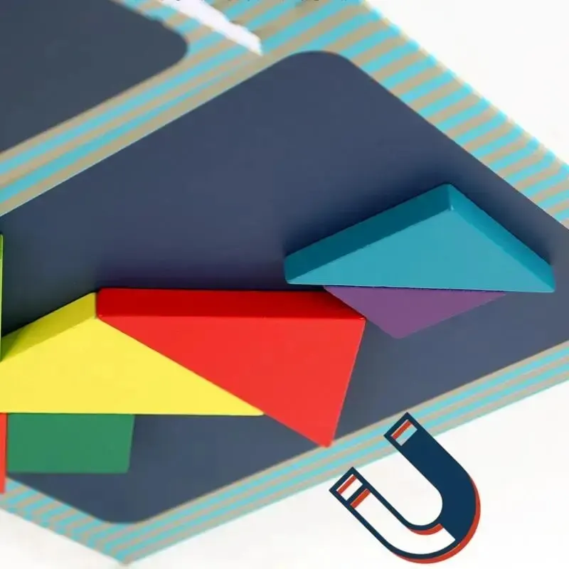 Magnetic 3D Puzzle Book Geometric Shapes Tangram Jigsaw Board Kids Montessori Games Wooden Toys For Kids For wooden puzzles magnetic puzzle toys wooden toys puzzle toys