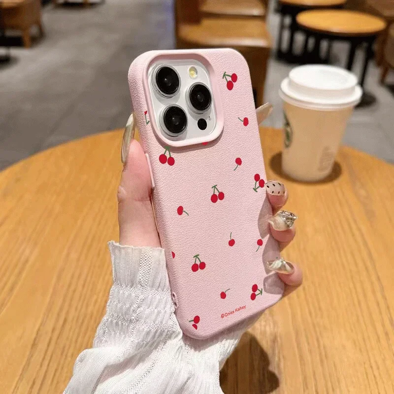 Cherry Bow Lychee Protective Phone Case