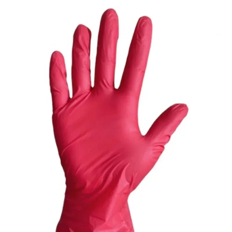 Red Nitrile Gloves 20/50/100PCS Household Disposable Waterproof Nitrile Gloves Tattoo Dyeing Hair Washing Dish Cleaning Tools Disposable Gloves Nitrile Gloves Cleaning Gloves