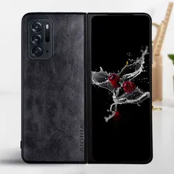 Luxury Vintage Leather Skin Phone Case for OPPO Find N - Elegant Protective Cover (Black)