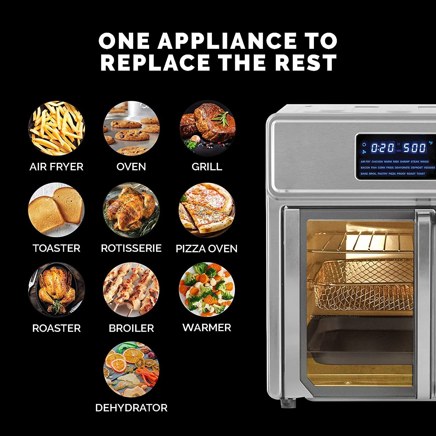 Capacity Toaster Oven Countertop, Dishwasher Safe Detachable Panel, 26QT  Air Fryer Toaster Oven Combo, Drumstick Grill Accessori - AliExpress