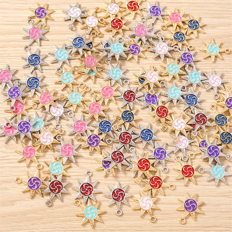 10 Stück 20x24mm Niedliche Emaille-Sonnenanhänger für die Herstellung von Ohrhängern, Halsketten, Armbändern, DIY Handgemachter Schmuck, Schmuckzubehör