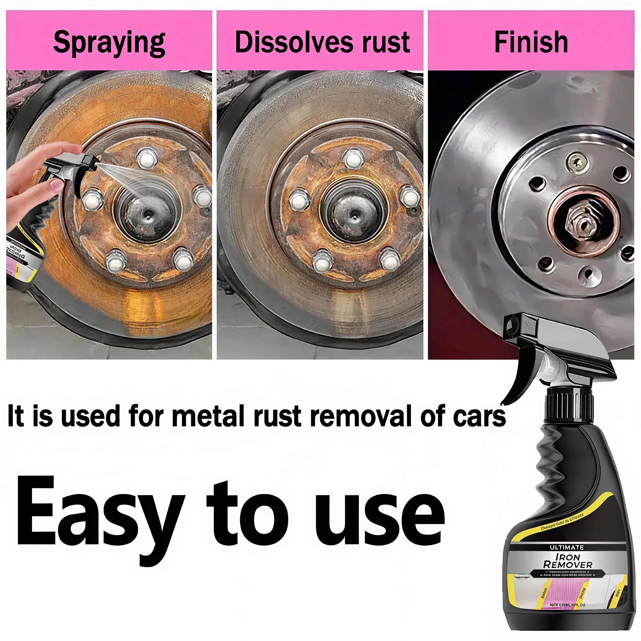Multi-Use Car Rust Remover Spray – Wheel & Exhaust Pipe Metal Cleaner 3
