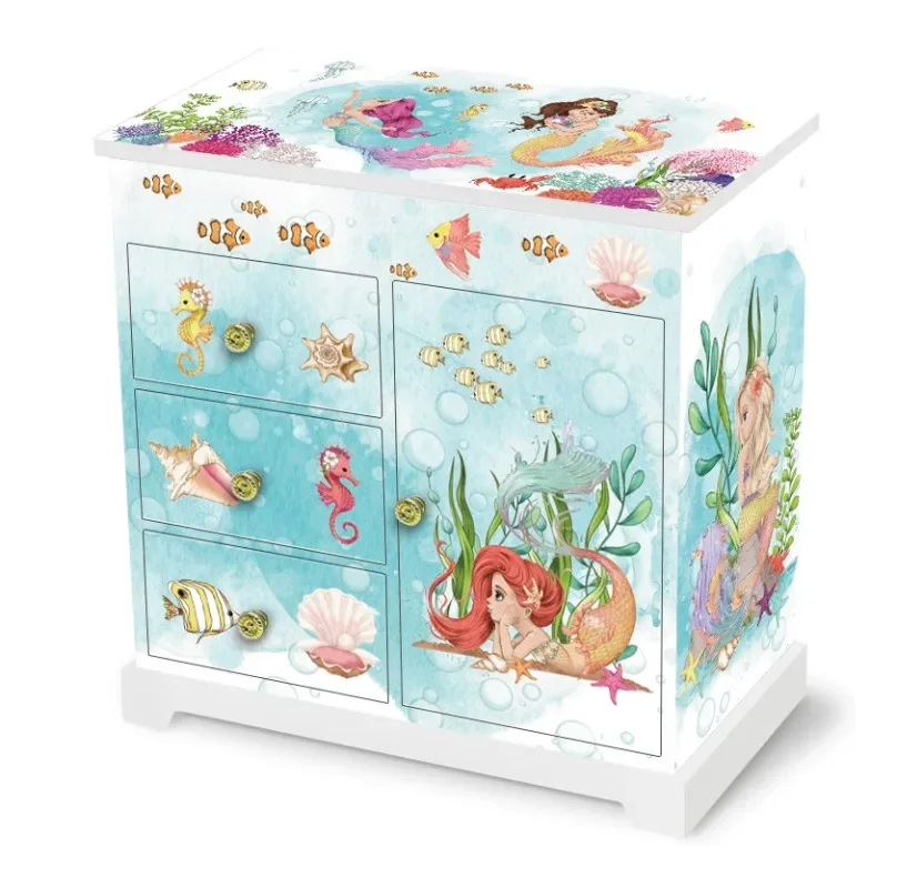 Large Ocean World Mermaid Music Box Drawer Jewelry Storage with Makeup Mirror Christmas Children's Day Valentine's Day Gift 6