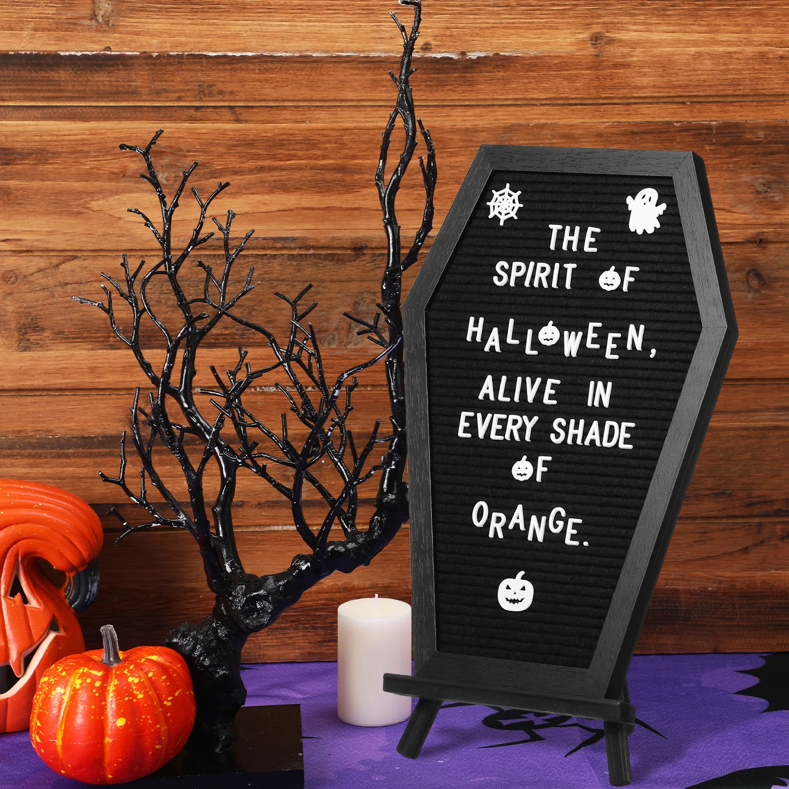 1 Set Coffin Letter Board Halloween Coffin Shape Felt Message Board  Wooden Frame Spooky Decor For Home Office And Party