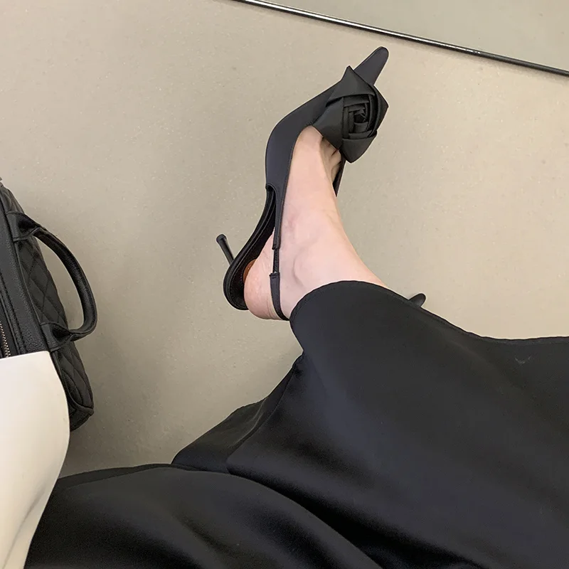 Liyke Fashion Design Satin Square Flower Pointed Toe Slingback Sandals Women Pumps High Heels Party Prom Shoes Stilettos Mujer Sa8e99c3c83f64812a2b7191129d848c2H