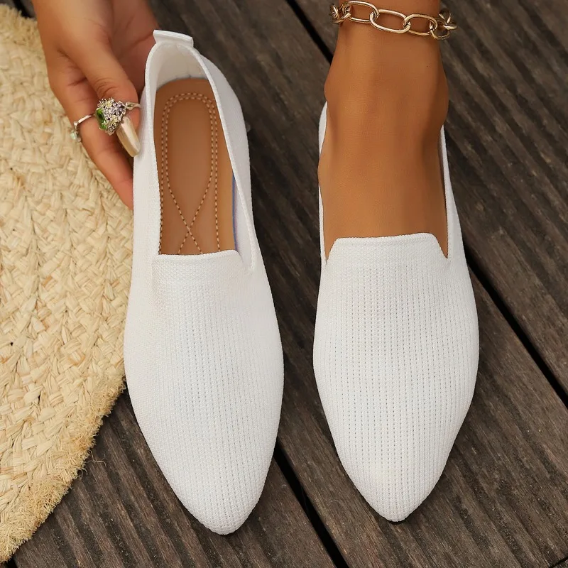 Women's Pointed Toe Flat Shoes Solid Color Knitted Slip on Shoes Casual Breathable Ballet Flats Women Flat Shoes  Loafers Women 6
