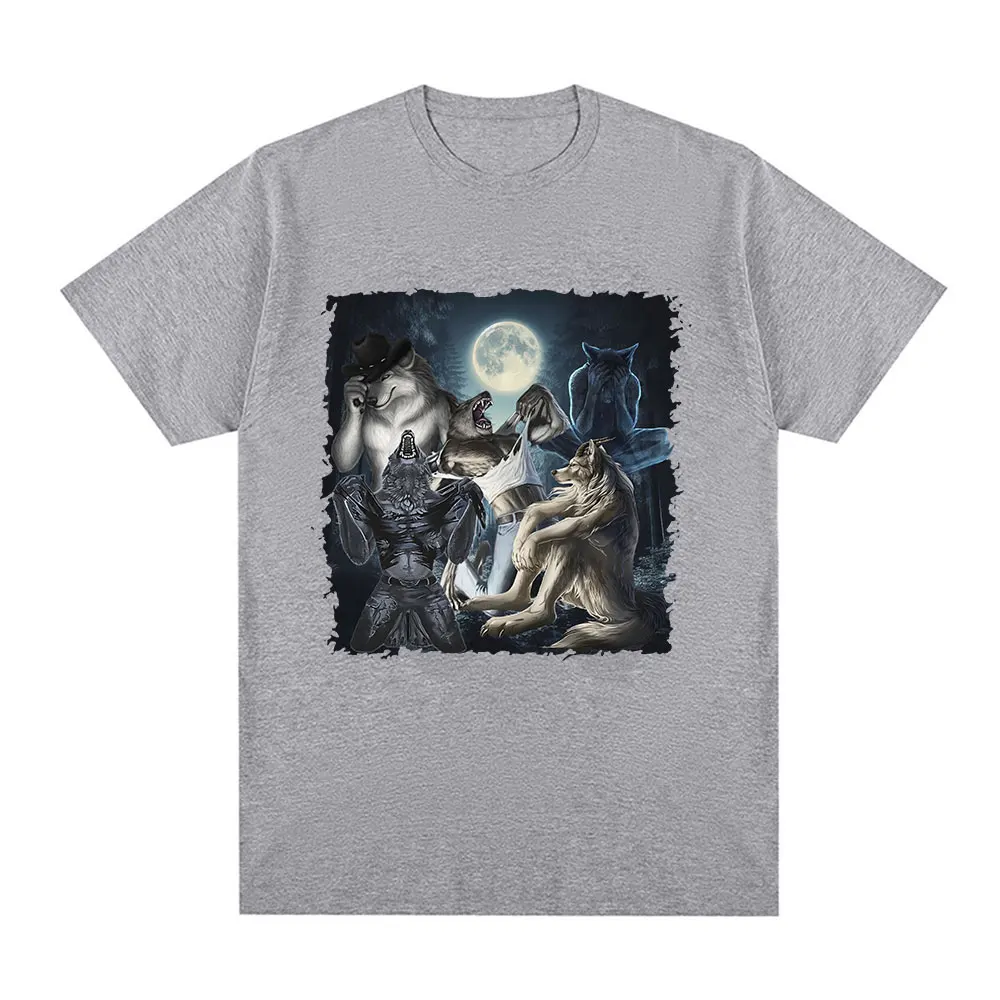 رجل يجلس الذئب قصيرة الأكمام المتضخم تي شيرت ، الق...