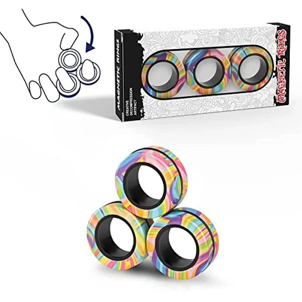 

New 3PCS Camouflage gear magnetic bracelet rings decompression toys finger spinner with 6 magnets Fidget Toy for Adults Kids