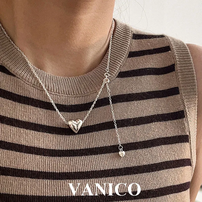 

Простые ожерелья с пухлым сердцем Серебро 925 пробы Высококачественное полированное Гладкий кулон в виде сердца регулируемое цепочное ожерелье Корейские модные украшения