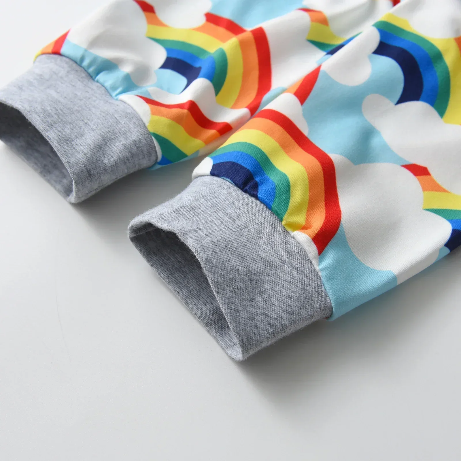 Infant Baby Boys Thin Cotton Clothes Set Printed Long Sleeve O-Neck Romper Bodysuit Top + Rainbow Pants + Cap Newborn Outfit
