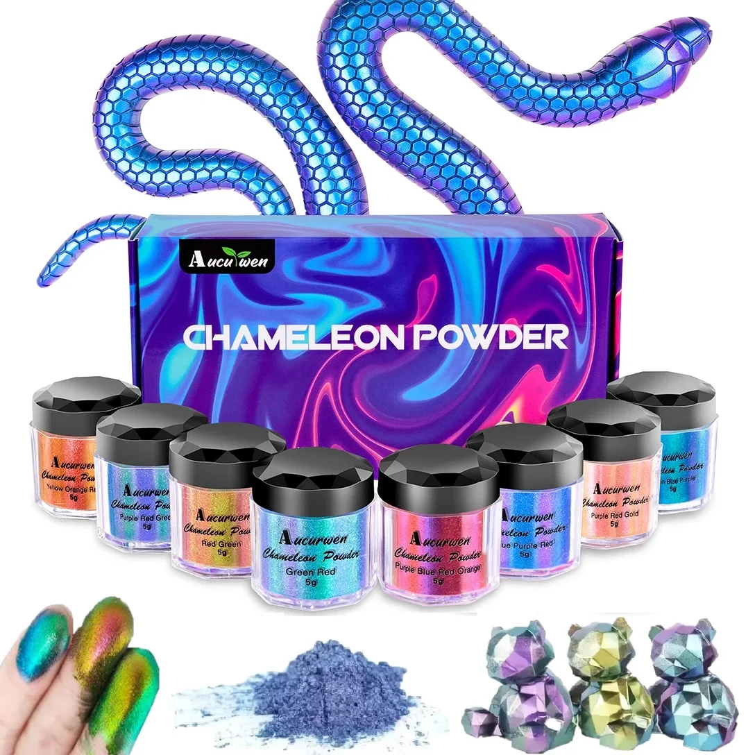 5g*8 Colors Mirror Chameleons Pigment Set Magic Discolored Pearlescent Powder DIY Crystal Epoxy Resin Mold Jewelry Making Dye