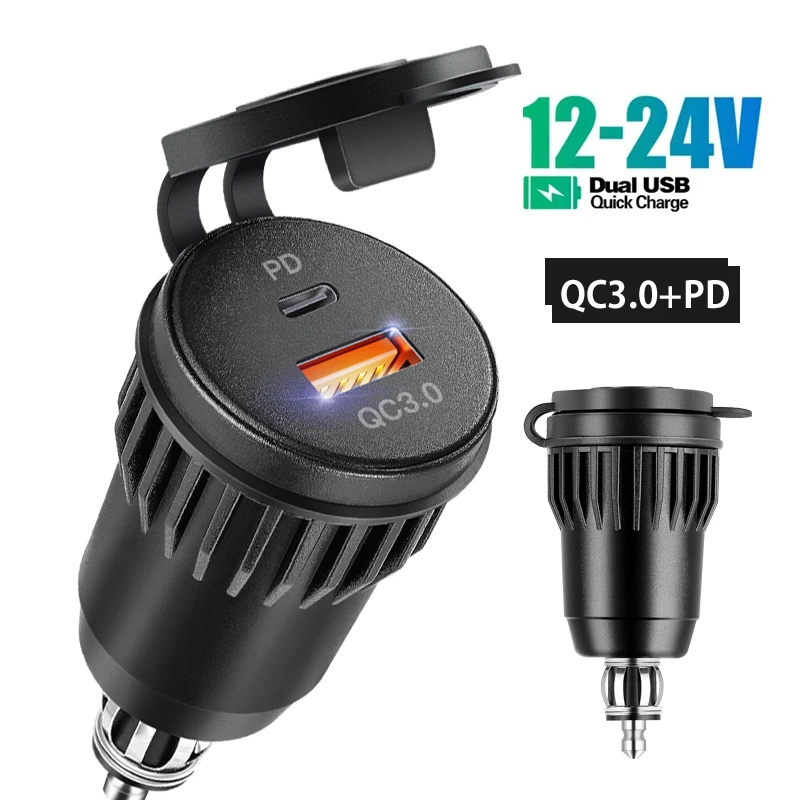 12v automotive Motorcycle usb socket Type-c Outlet Fast Charging adapter for 12V 24V Car Truck Motorcycle RV Marine Motorcycle