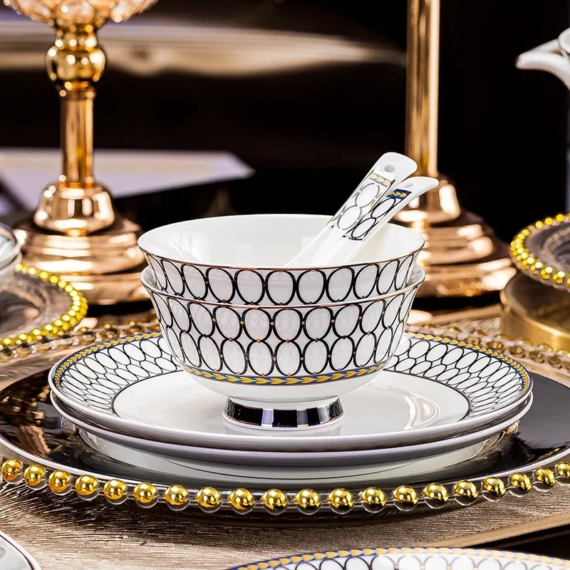 High-quality ceramic tableware set Household high-end bone china tableware set 60 pieces Full of gifts