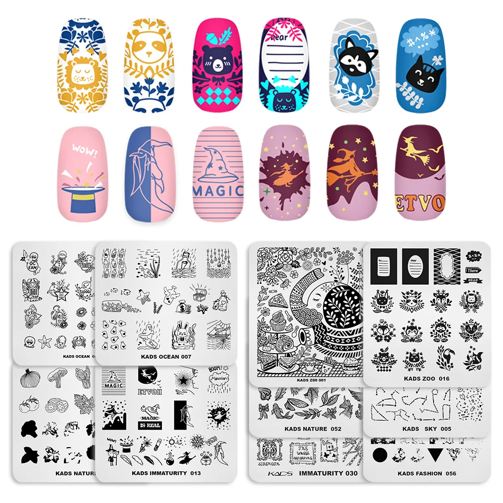 KADS 50pcs Nail Art Stamp Plates Set Stamping Template Kit Flowers Leaves Lace Image Stamp Plate Manicuring DIY Printing Tools 6