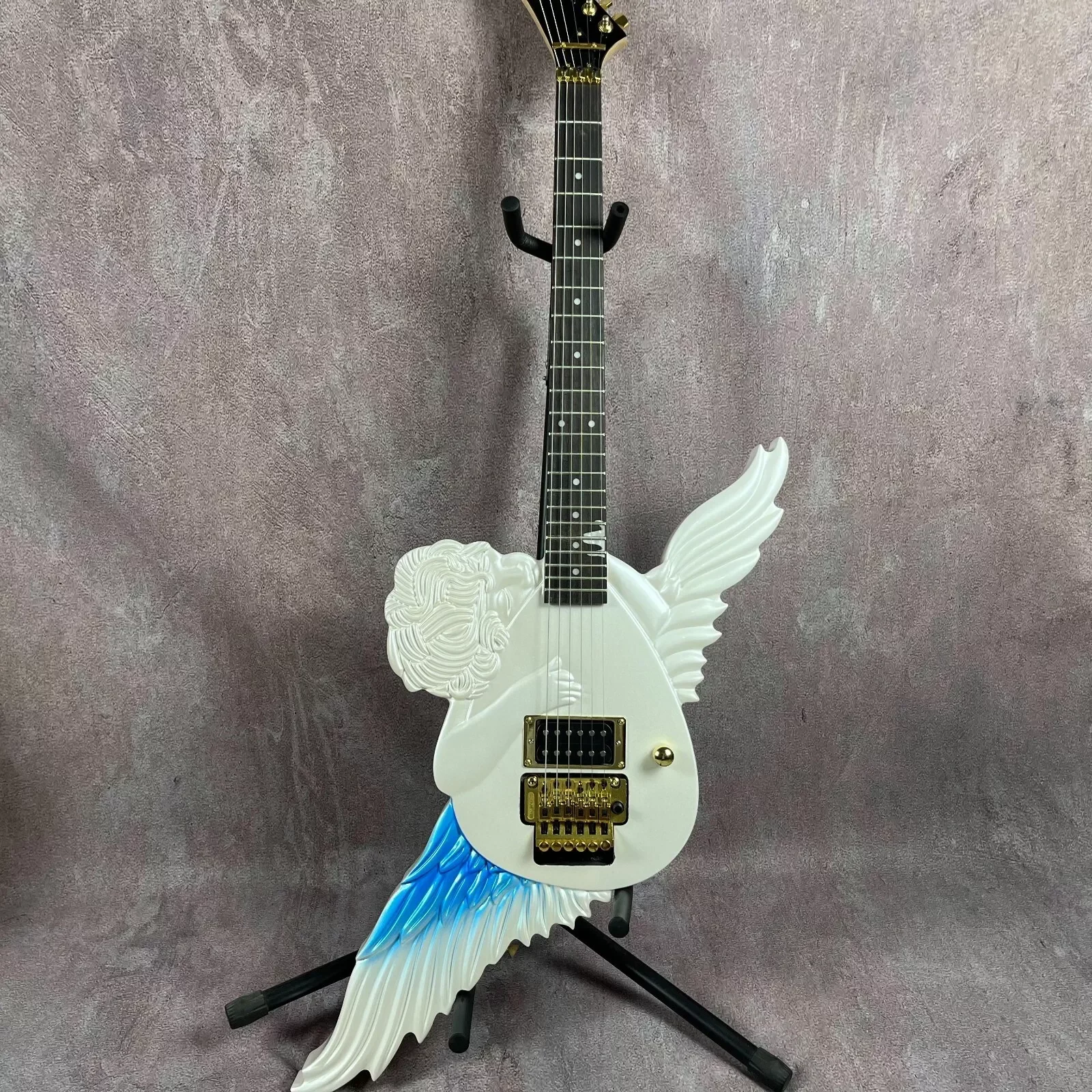CARVED Guitar One Pickup Solid Body White Angel Carving Shape Electric Guitar