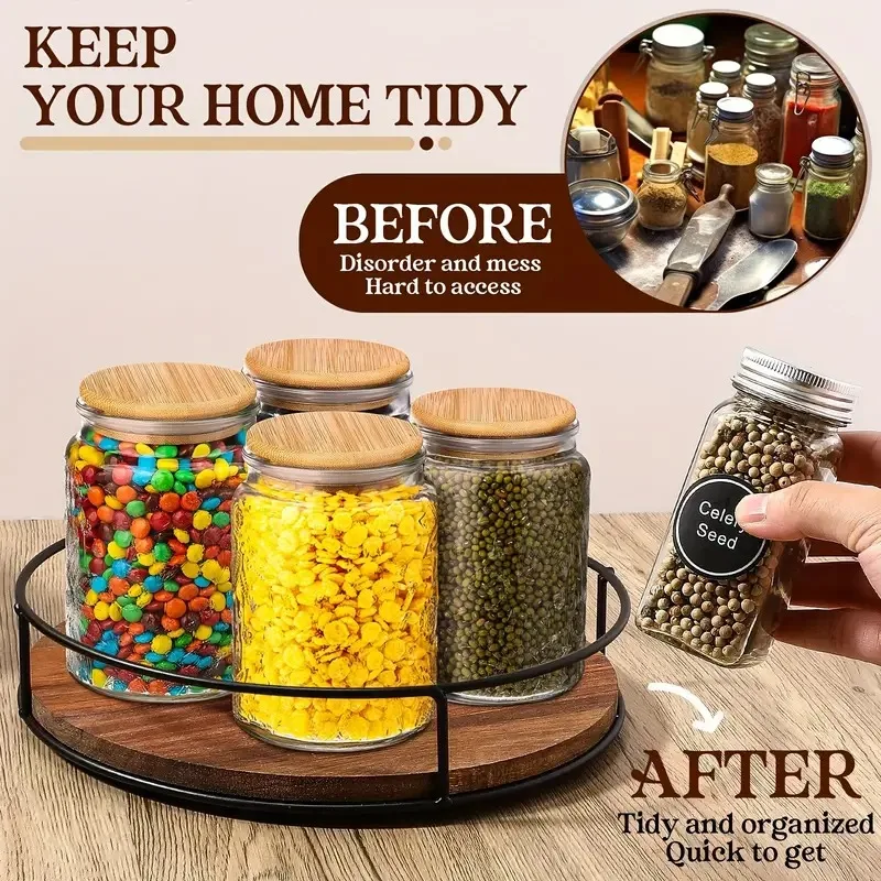 Wooden Storage Rack Rotating Tray Organizer For Cabinet Kitchen Countertop Spice Storage Sundries Organizer Home Supplie
