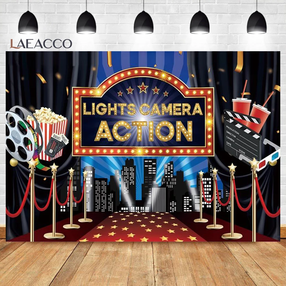 Cinema Film Theme Birthday Photo Backdrop Popcorn Stage Red Carpet Birthday Party Photocall Photography Background Photo Studio photo backdrop