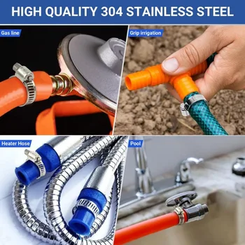 3 3/4 In Pipe Pipe Clamps, Hangers & Straps 100-Piece Stainless Steel Hose Clamp Set – Adjustable 1/2" To 3/4" For Fuel Lines, Plumbing & More 90 Day Warranty Clamps - Foto 11