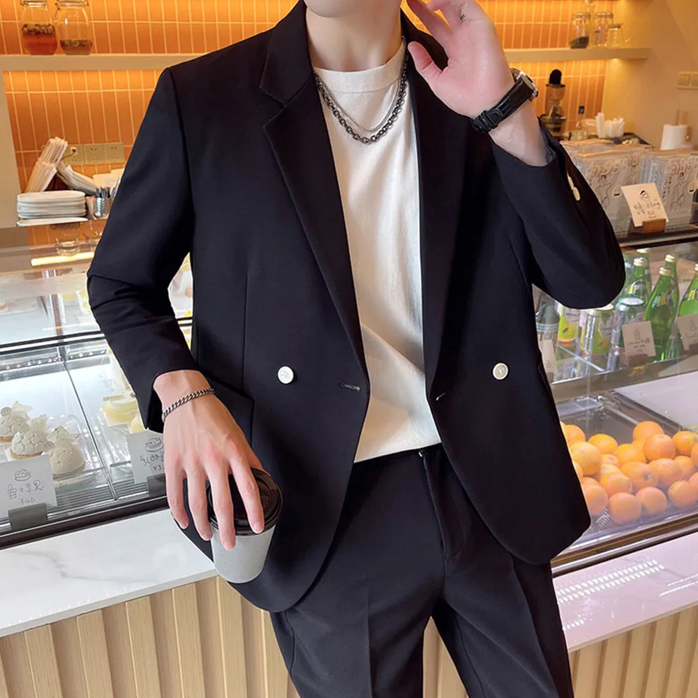 2 Piece Men's Suits Casual Single Breasted Peak Lapel Real Pocket Loose Men's Suits For Wedding Groosesmen (Blazer+Pants)