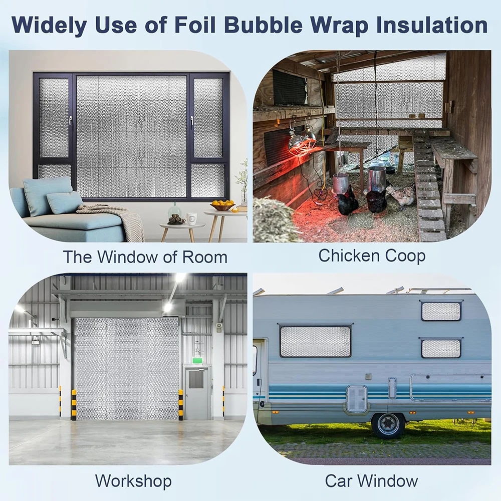 Reflective Foil Insulation 1X3M Double Reflective Bubble Foil Insulation Foam Aluminum Foil Thermal Insulation Radiant Barrier for Window Garage Door Roof