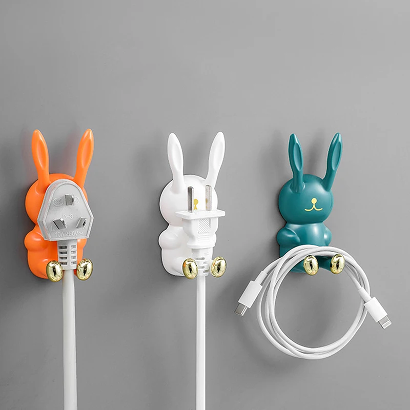 Cute Rabbit Toothbrush Holder Punch-free Toothbrush Shelving Strong Adhesive Wall Hook Multifunctional Power Plug Holder Hanger