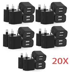 Dual USB Wall Charger, 2 - Port 5V/2.1A, Black - 20pcs AU Plug