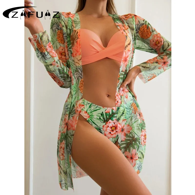Summer 2024 Print Push Up One Piece Swimsuit With Beach Skirt V Neck Swimwear Women Beachwear Bathing Suit Vintage Monokini