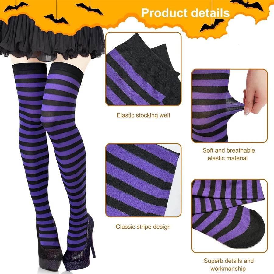 Womens Striped Thigh High Sock Over Knee Thigh High Stockings for Independence Day Christmas Halloween Witch Cosplay Stocking