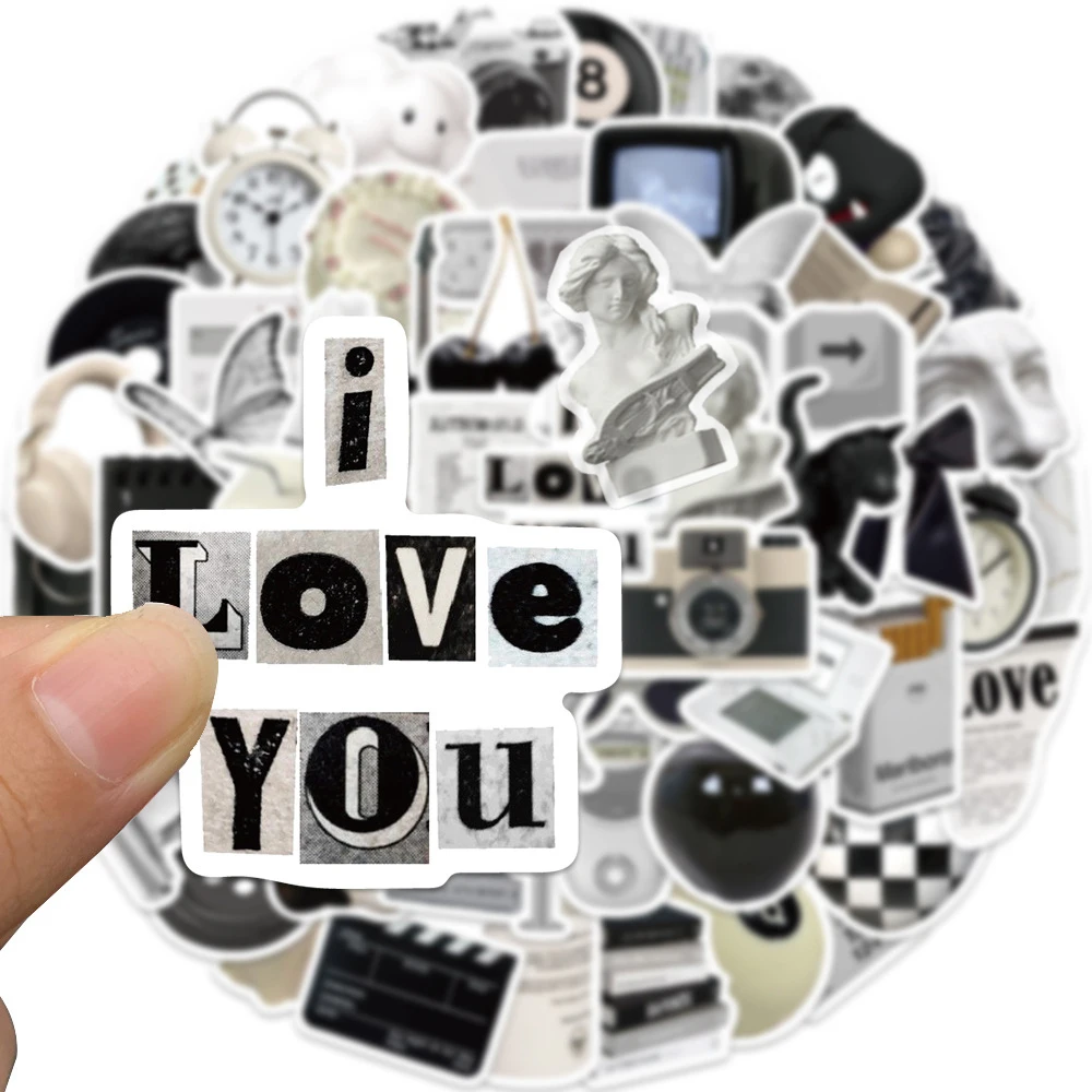 10/30/61Pcs Ins Style Apathy Black White Stickers Aesthetic VSCO Decals Luggage Laptop Cup Phone Scrapbook Wall Sticker Kids Toy 4