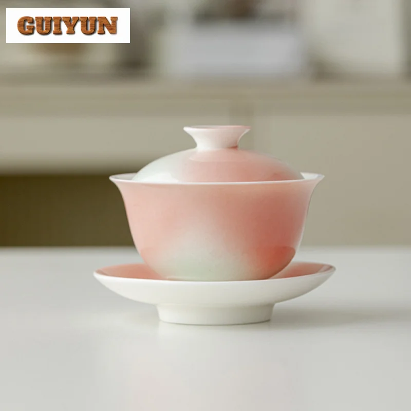 130ml Grapefruit Jasmine Ceramic Sancai Gaiwan Aesthetic Gradual Color Tea Tureen Tea Maker Cover Bowl Ceremony Decoration
