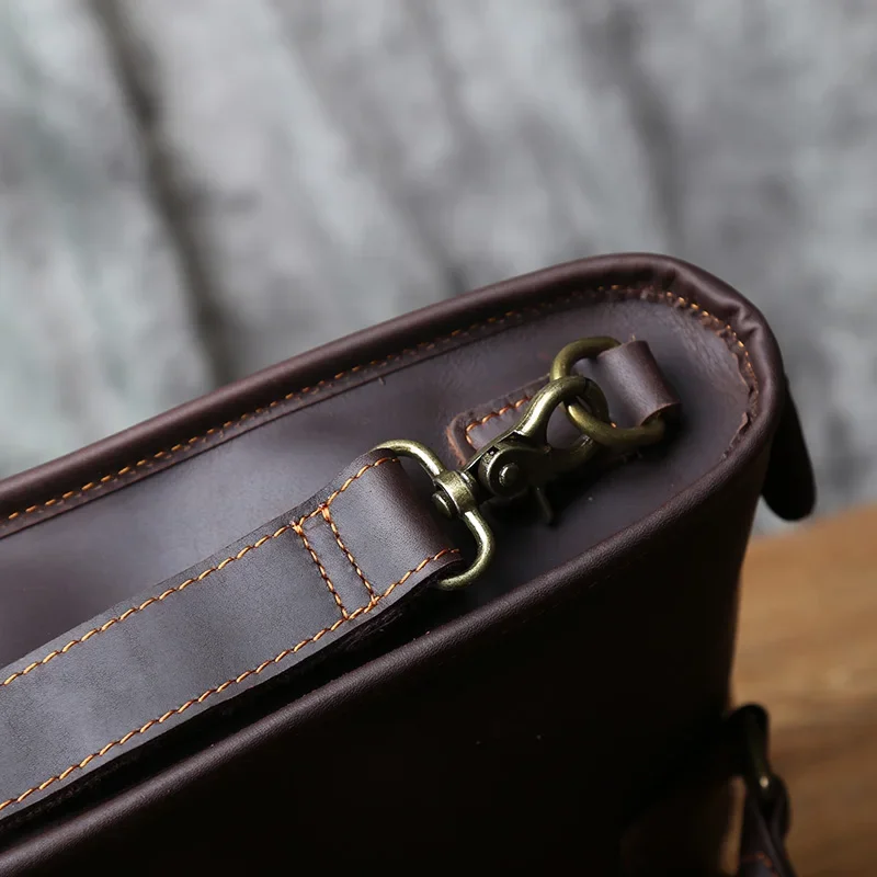 NZPJ Vintage Genuine Leather Men Briefcase Natural Top Layer Cowhide Handbag Leisure Business Laptop Bag Shoulder Messenger Bag