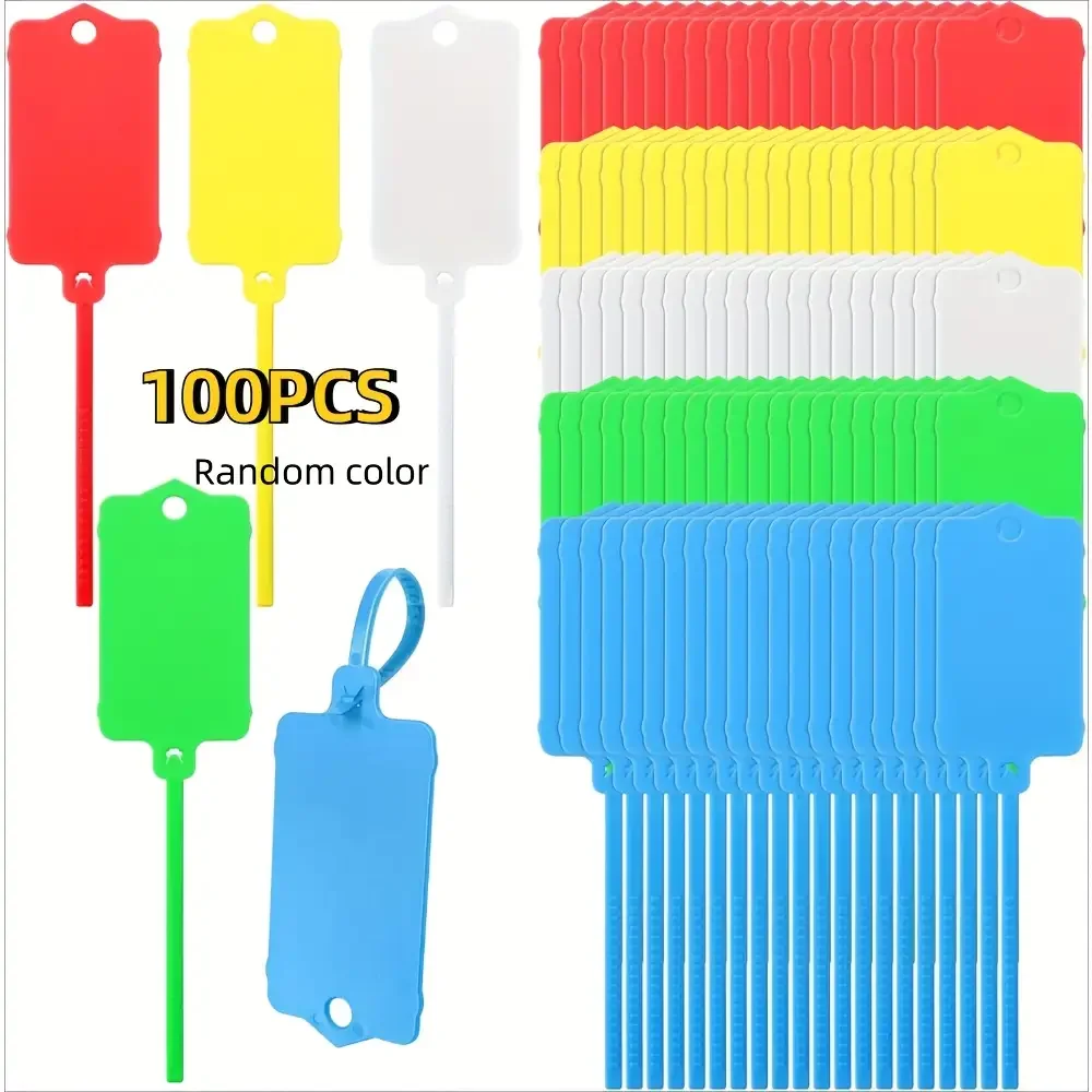 100 יחידות תוויות משלוח פלסטיק עמידות במים במגוון צבעים עם סרט איטום - זיהוי מזוודה |   תווית מצורפת לבטיחות
