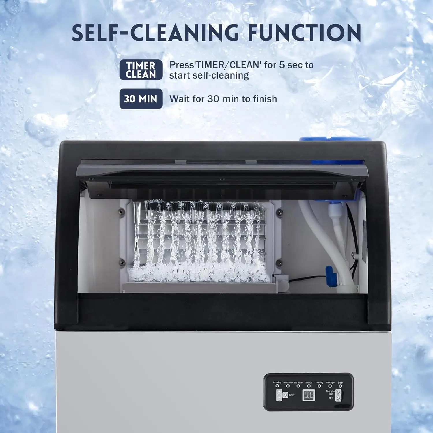 Commercial Ice Maker 100 Lbs/24H, Stainless Steel Freestanding Under Counter Ice Machine with 33 Lbs Storage, For Bar Home