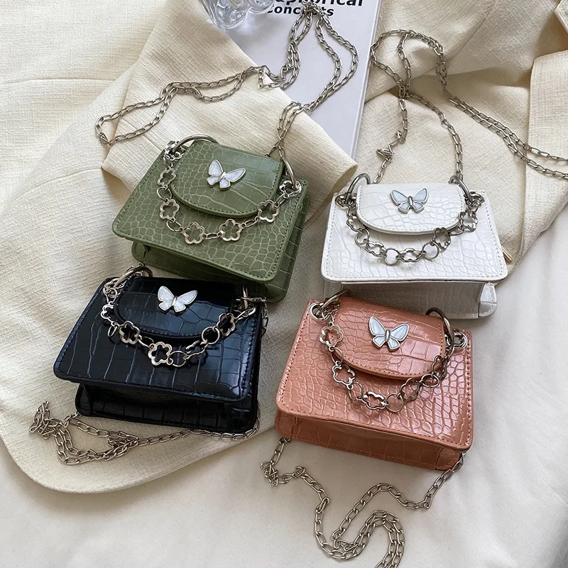 

Корейская версия, сумка через плечо с цепочкой, лето 2023, Милая Новая модная миниатюрная сумка из искусственной кожи с бабочкой и карманом для помады