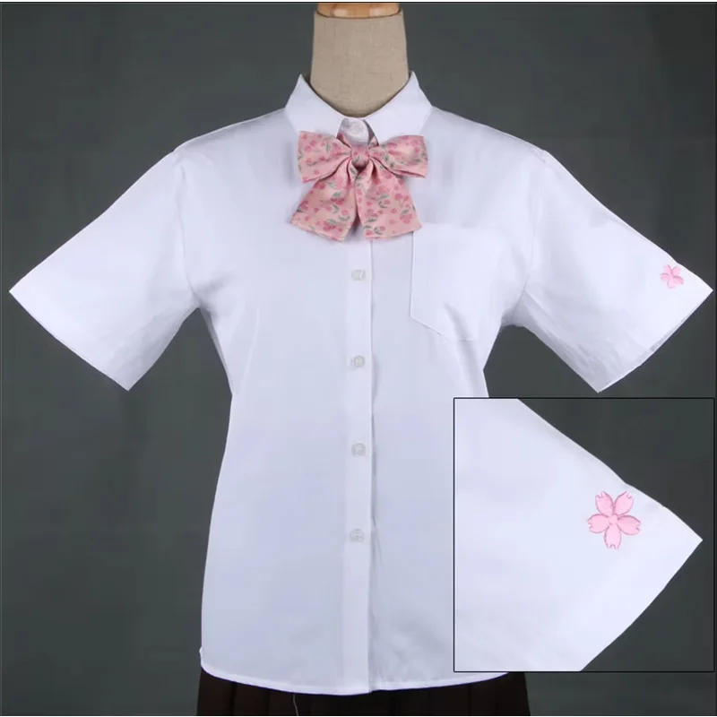 Japanese And Korean White Short Sleeve School Uniform T-shirt Pink Printing Middle School JK Uniform Top Sailor Suit For Girls
