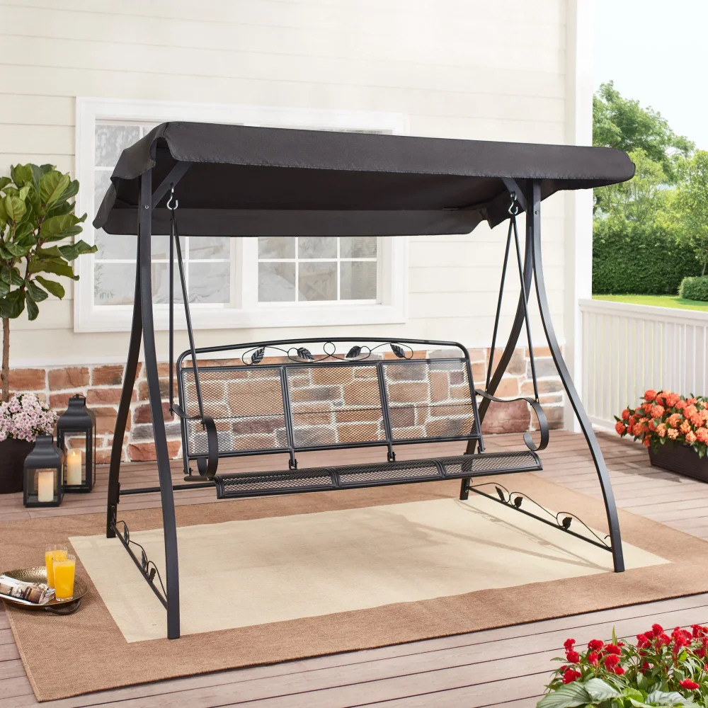 

Mainstays Jefferson 3 Person Steel Porch Swing - Black Outdoor Furniture Outdoor Chair 75.00 X 50.00 X 67.00 Inches