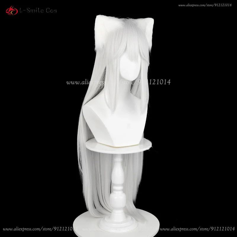 Tomoe Cosplay Perücke Silberweiß Unisex Anime Wig Hitzebeständig mit Ohren 27
