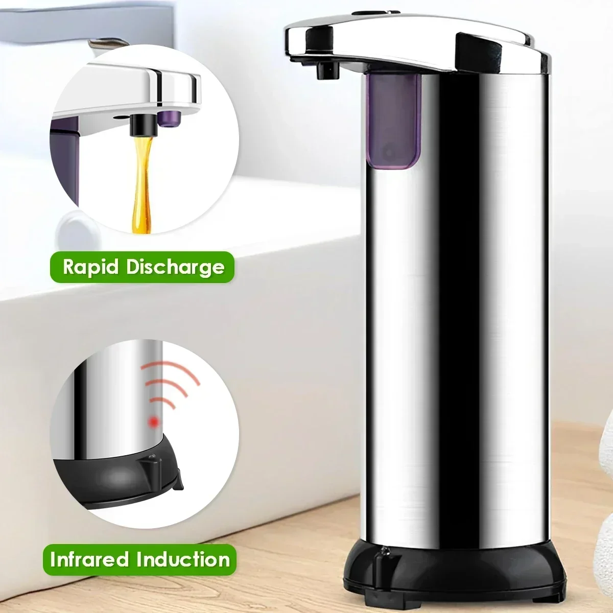 280ml Automatic Soap Dispenser Adjustable Touchless Hand Soap Dispenser Motion Sensor Smart Stainless Steel Hand Sanitizer 2